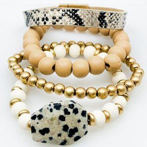 4 STRAND WOOD STRETCH AND MAGNETIC BRACELET SET